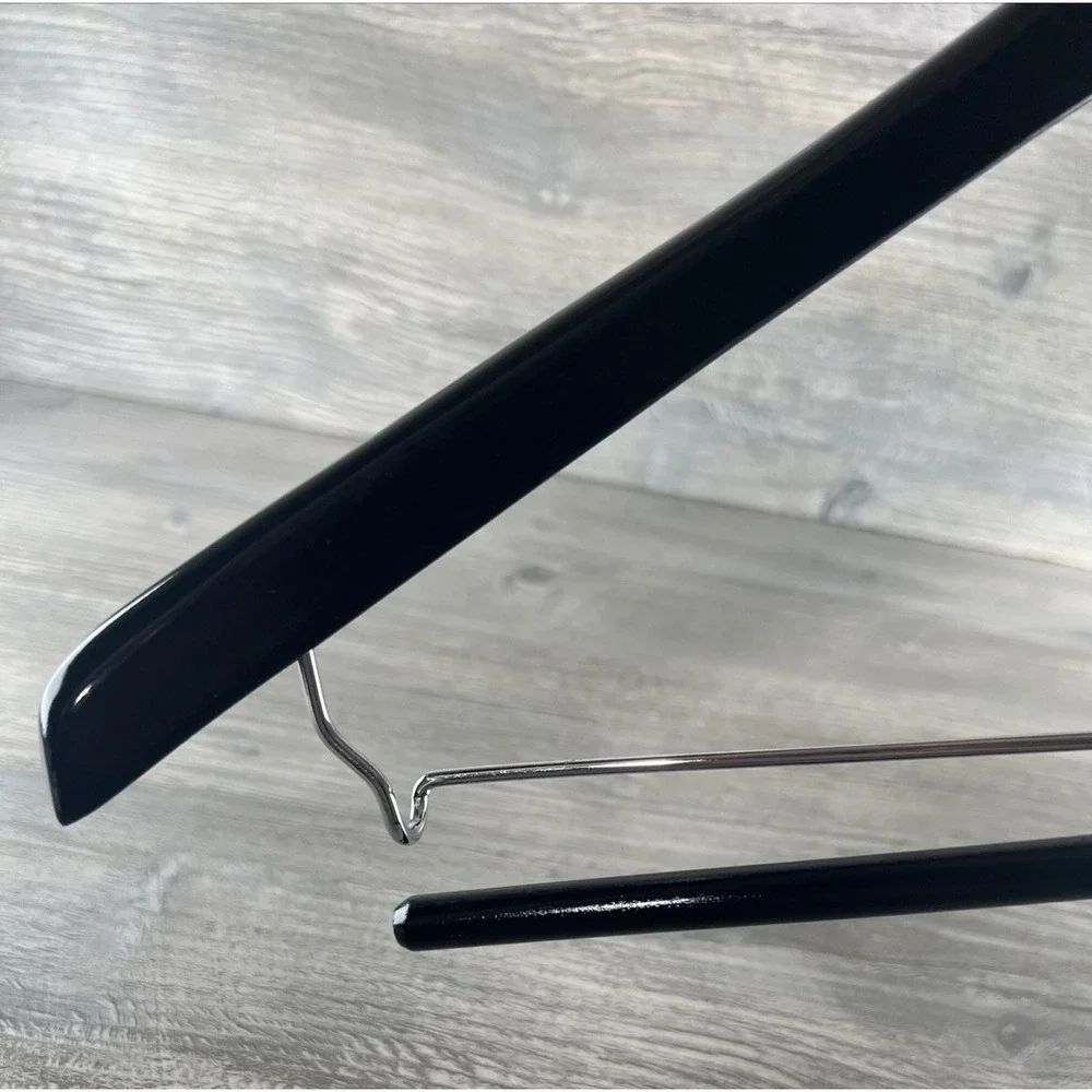 5 Wooden Suit Hangers Sturdy No-Slip Bar Black Wood